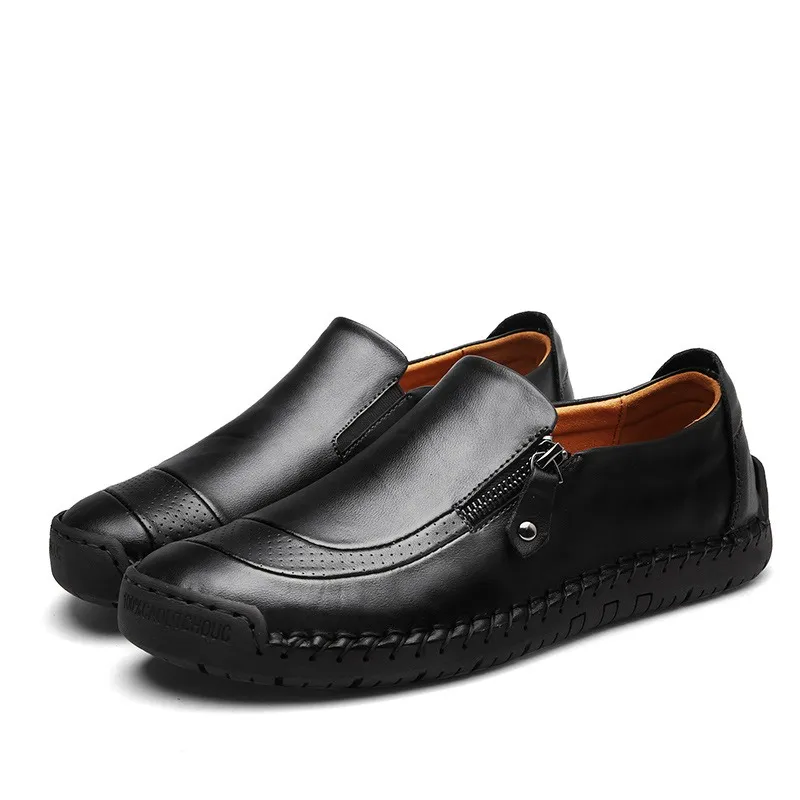 🔥Last Day Promotion 70% OFF 🎁 Mens Side Zipper Casual Comfy Leather Slip On Loafers, Comfy Orthopedic Walking Shoes