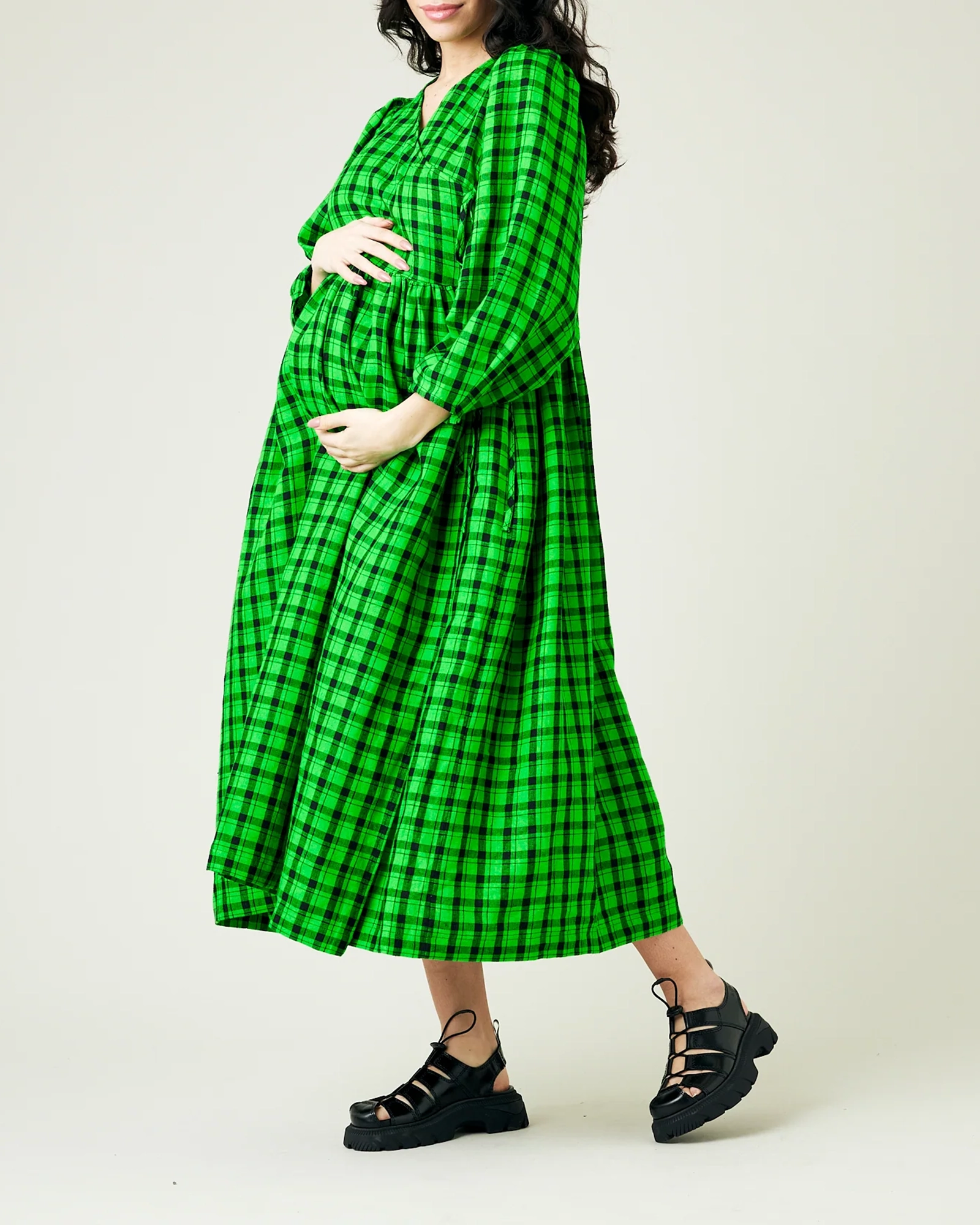 BLACK & GREEN CHECK LINEN DRESS