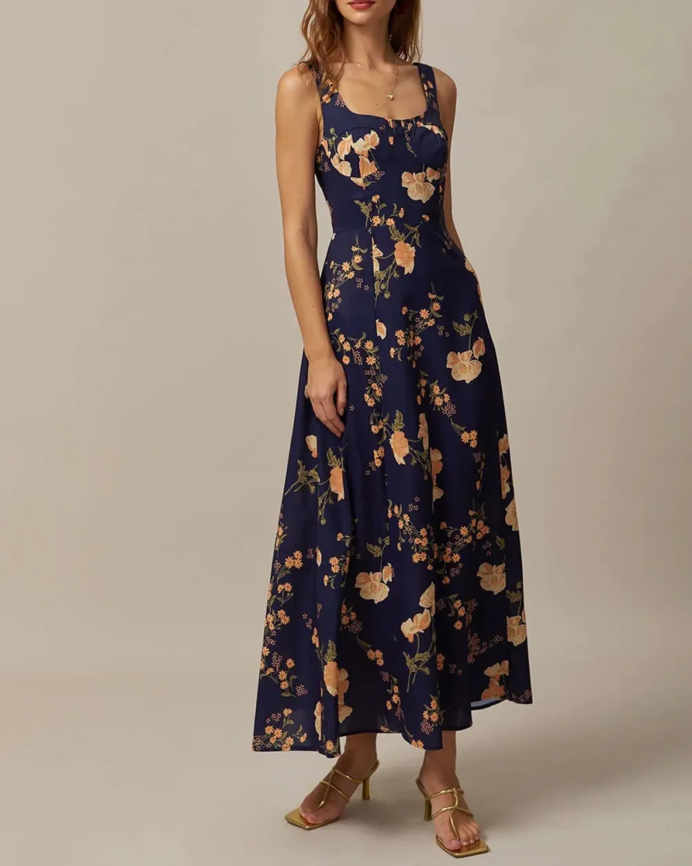 Strapless Square Neck Floral Long Dress