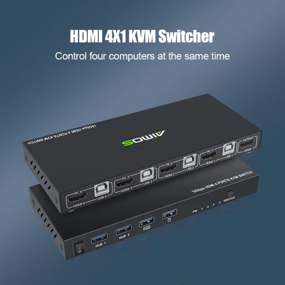 HDMI KVM Switch Durable Practical Multi-functional Classic 4 Port 4K USB 2.0 Splitter Box Adaptive EDID/HDCP Decryption