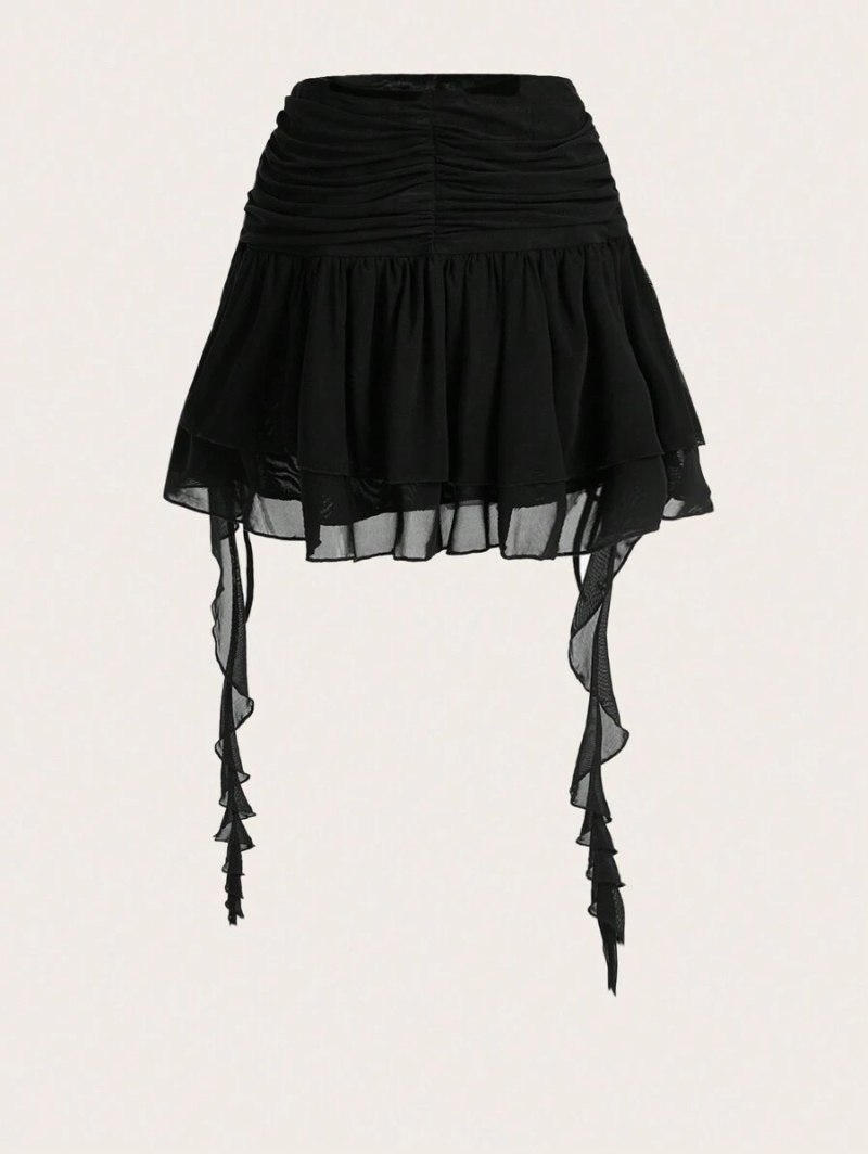 Fairycore Asymmetrical Hem Mesh Skirt