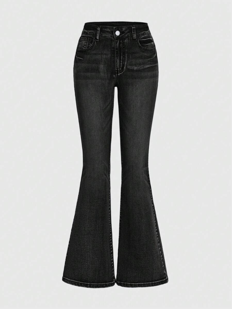 Grunge Punk Retro Pattern Embroidered Skinny Flare Jeans For Women, Punk Rock Chic Style