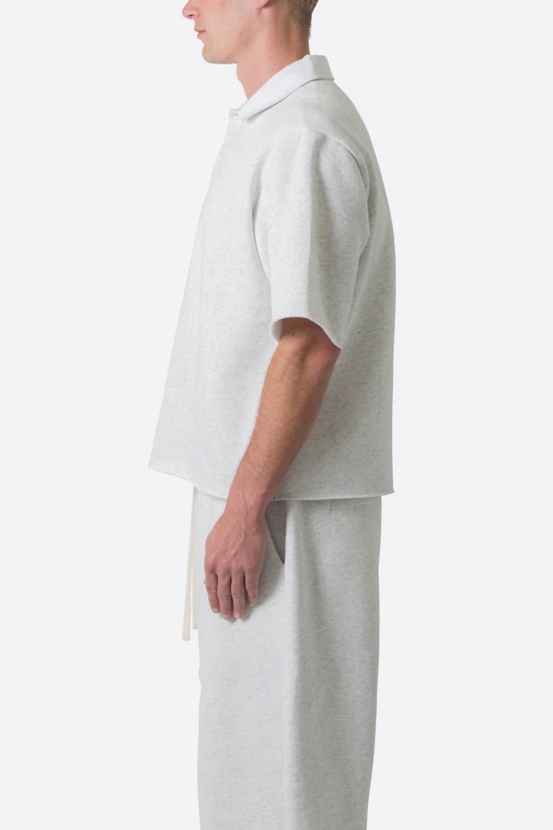 FLEECE OVERSIZED POLO WHITE SHIRT