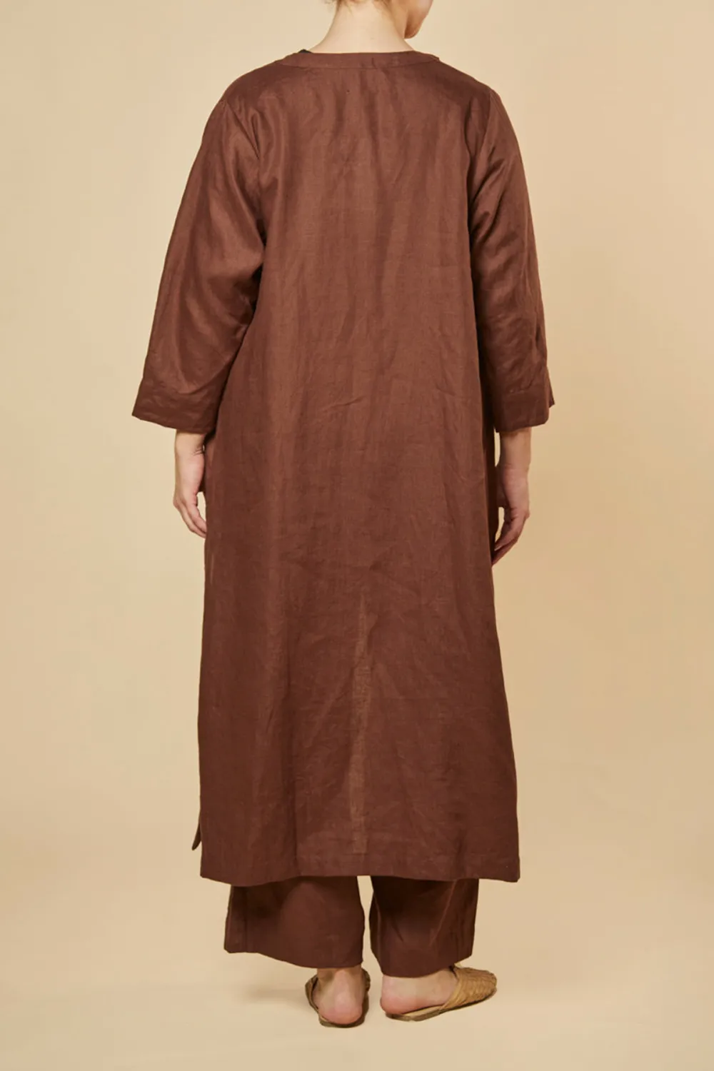 Long Line Linen Duster Jacket In Raisin