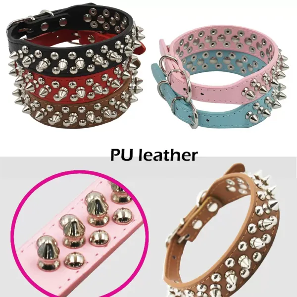 Pet Collars Adjustable Punk Rivet Spiked Studded PU Leather Pet Puppy Dog Collar Neck Straps