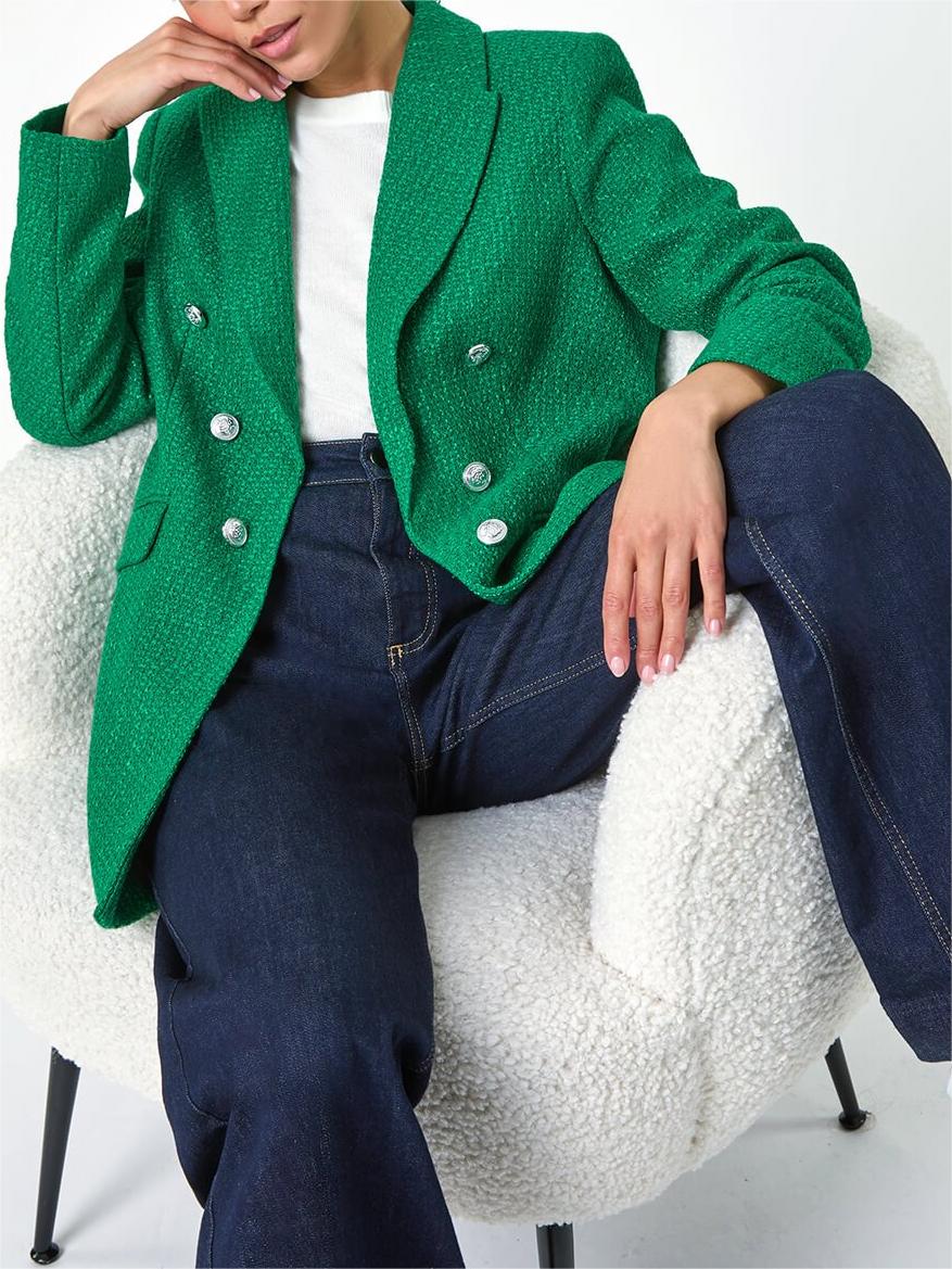 Green Tailored Longline Boucle Jacket