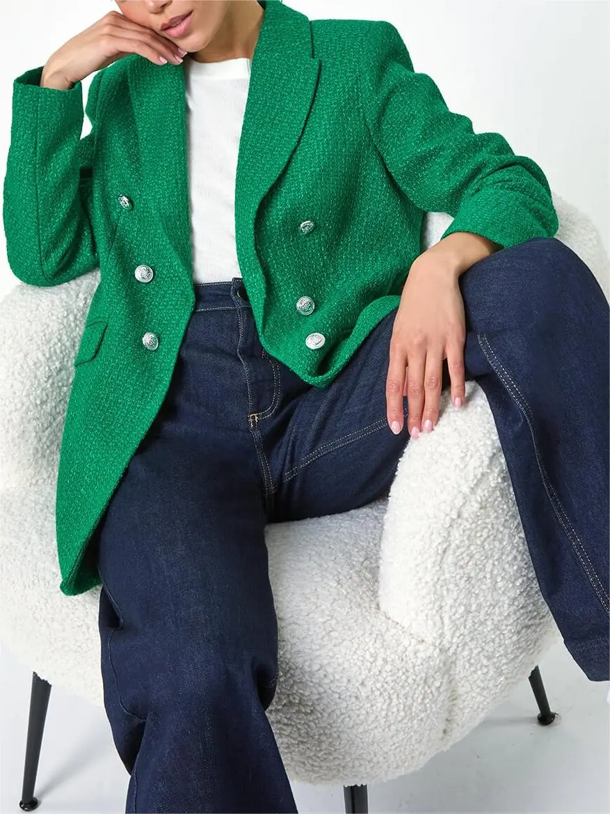 Green Tailored Longline Boucle Jacket