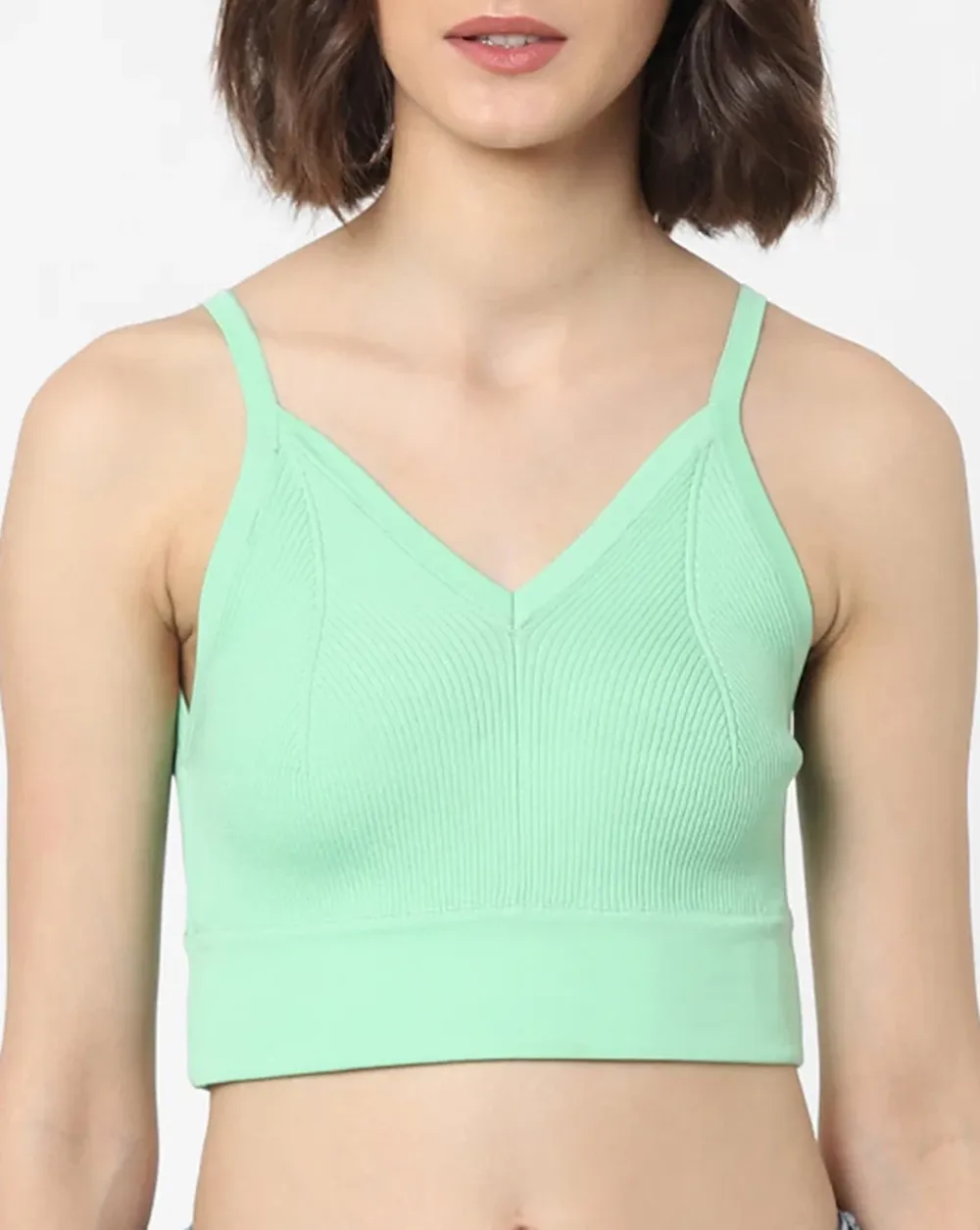 Green Ribbed Crop Top