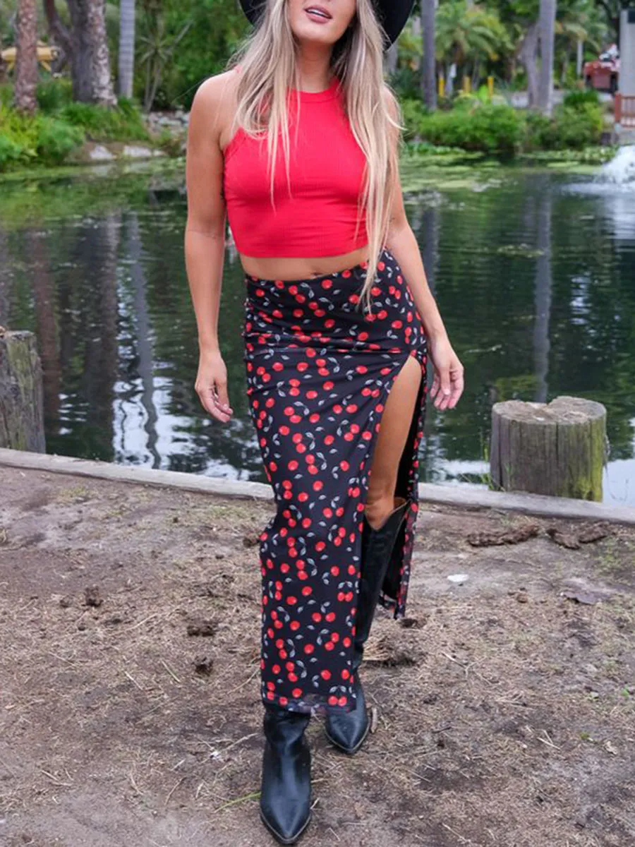 Cherry On Maxi Skirt