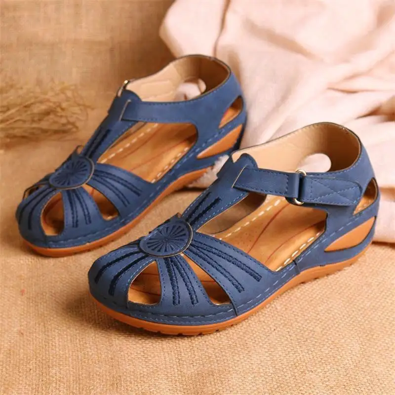 Summer new leather Baotou hook and loop women sandals