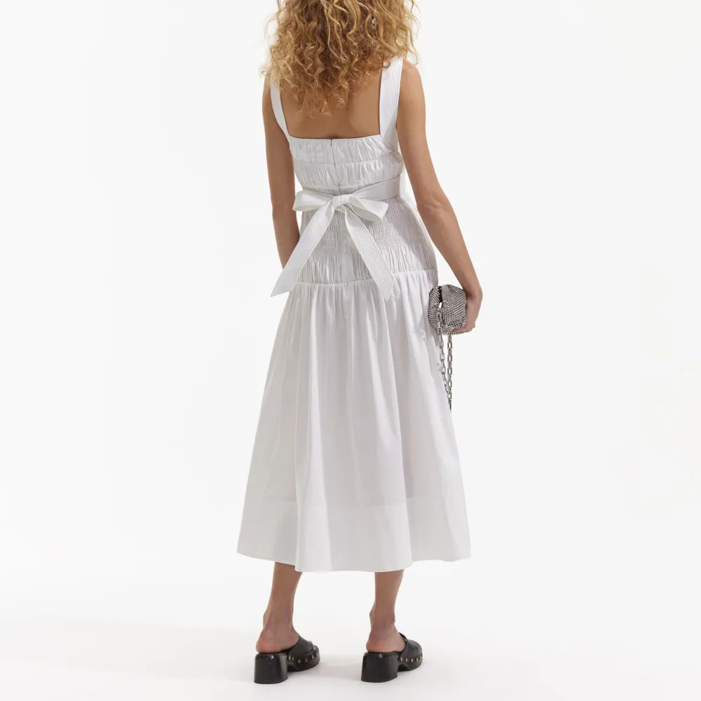 White Cotton Sweetheart Midi Dress