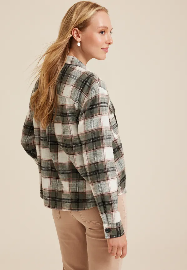 Shortie Utility Plaid Button Down Shirt