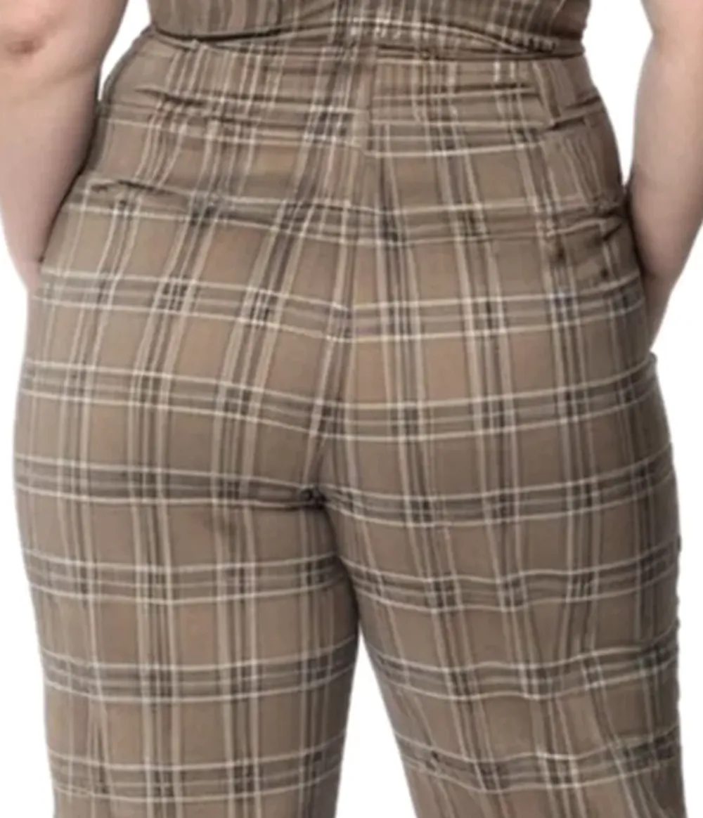 Unique Vintage Plus Size 1930s Dark Beige Windowpane Thelma Suspender Pants