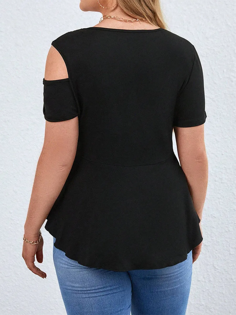 Asymmetrical Neck Twist Front Cut Out Tee