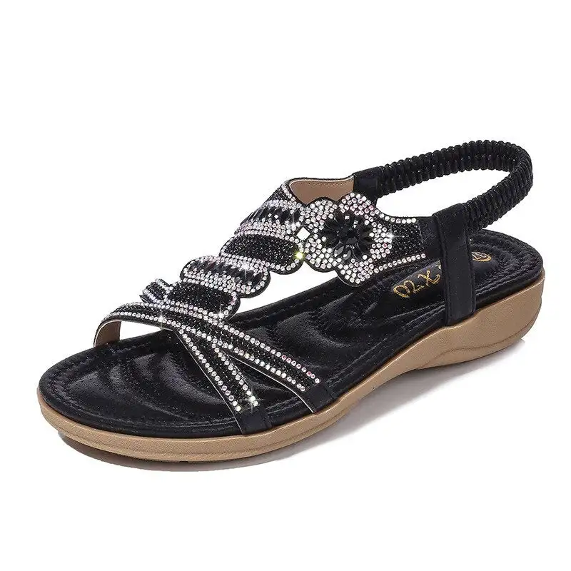 Cilool Flat Bottom Large Size Fashion  Silver Gold Party Diamonds  Sandals