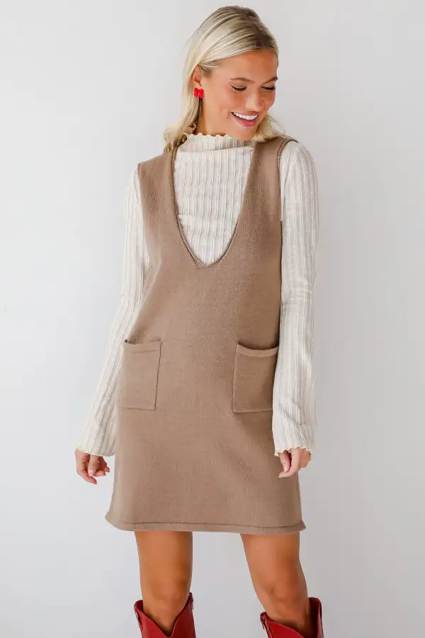 Perfect Outcome Mocha Mini Sweater Dress - DOORBUSTER