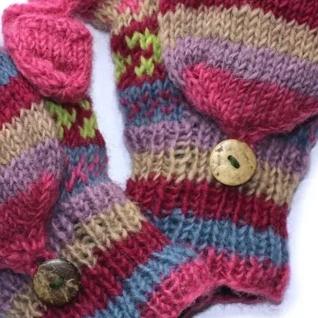 winter stripe fingerless gloves with mitten flap