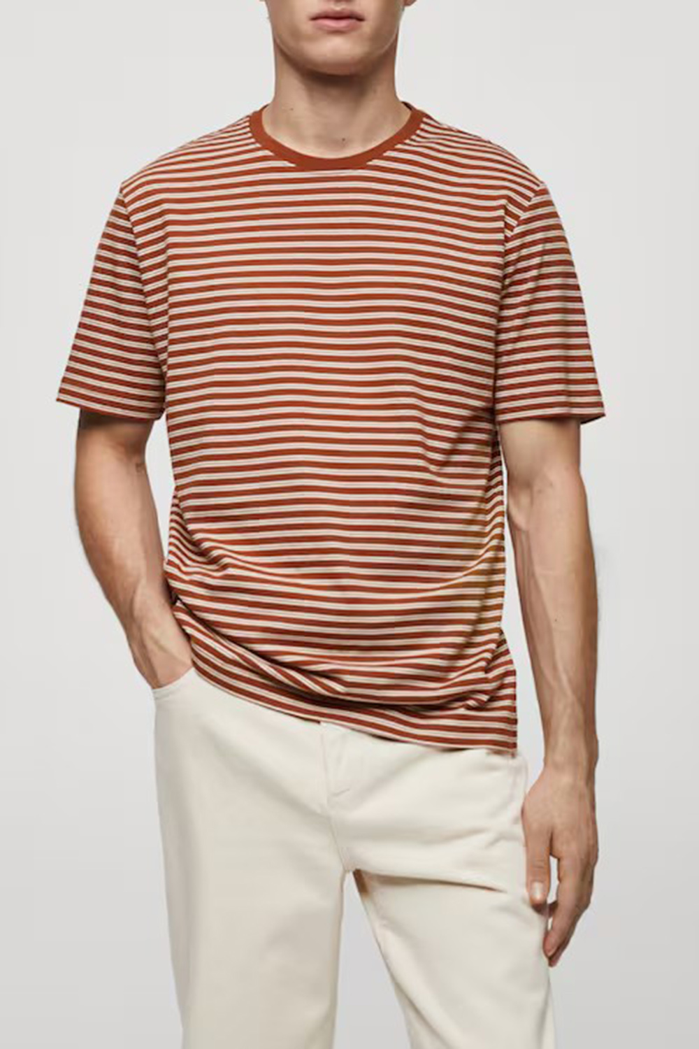 Striped cotton linen-blend T-shirt