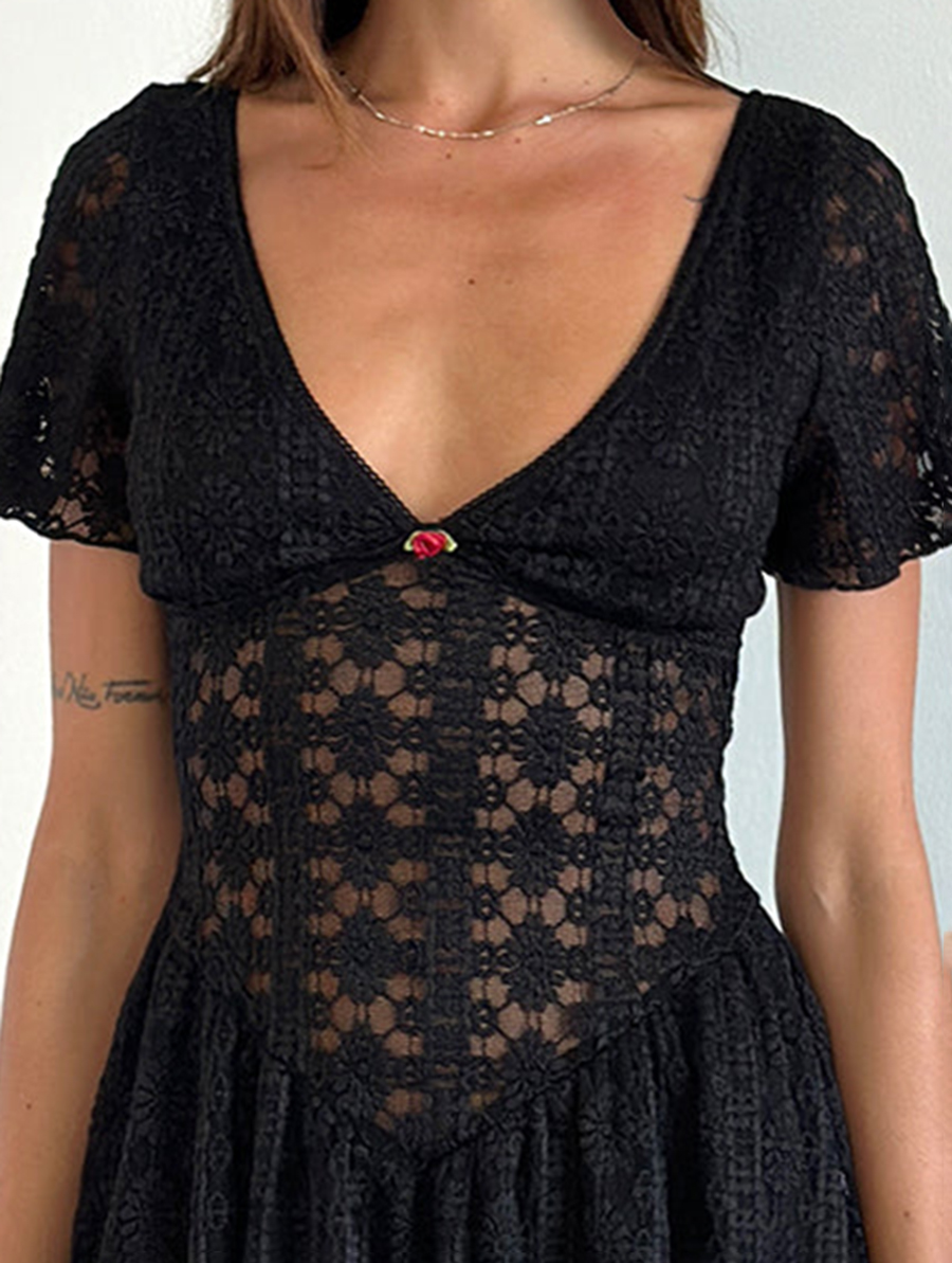 Geni Mini Dress In Regal Lace Black