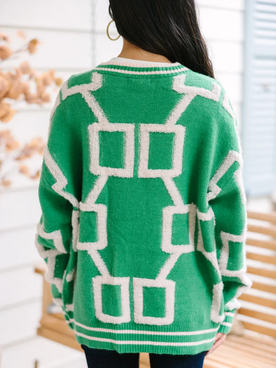 Green Geometric Cardigan