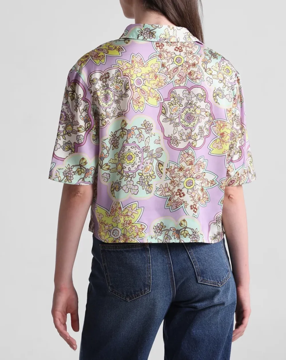 Lavender Floral Print Satin Shirt