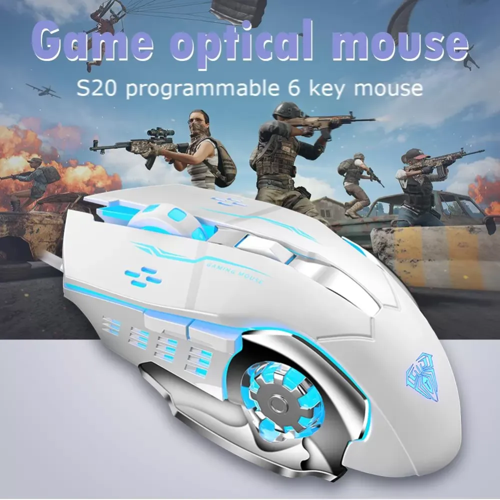 S20 Ergonomic Wired Gaming Mouse Reasonable Thickness Comfortable Touch 6 Button 2400DPI LED USB Computer Mouse Mice