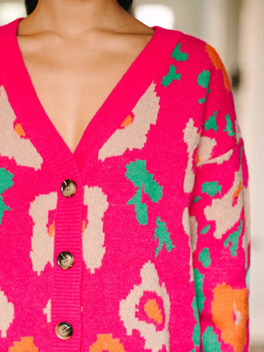 Hot Pink Floral Cardigan