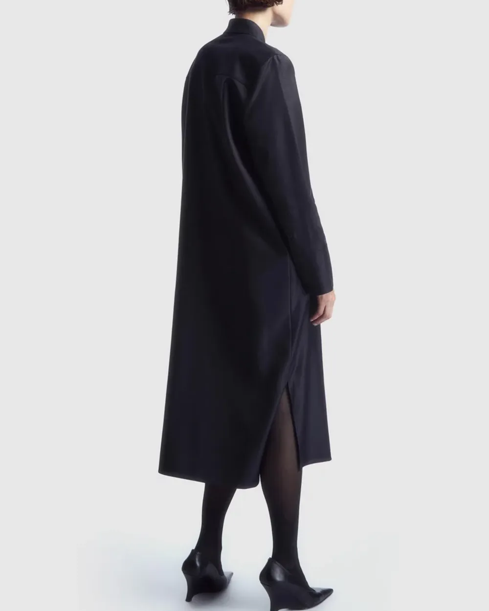 Deconstructed Wool Midi Shirt Dress