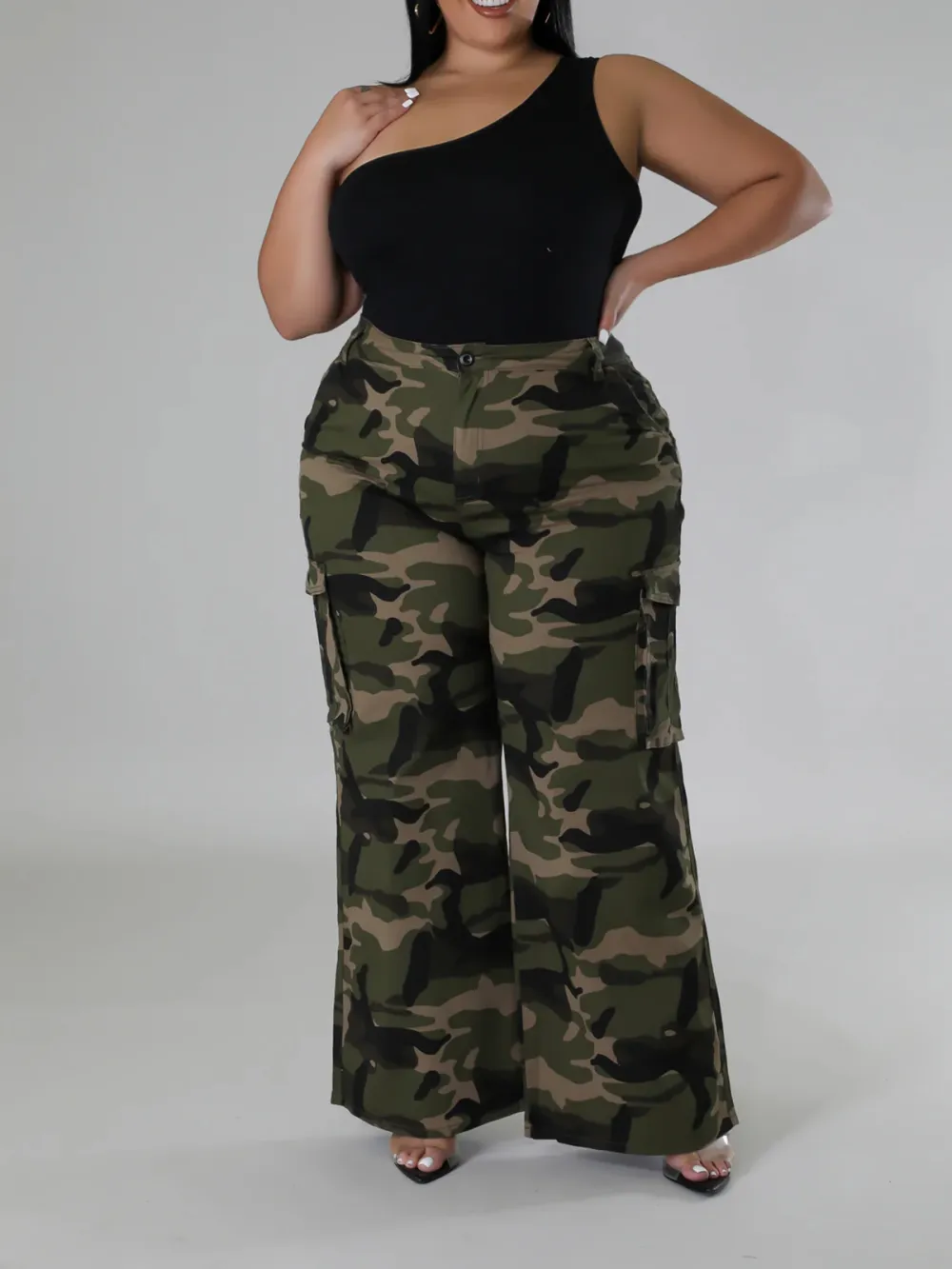 Plus-Size Fashion Women'S Cargo Style Wide-Leg Camouflage Pants