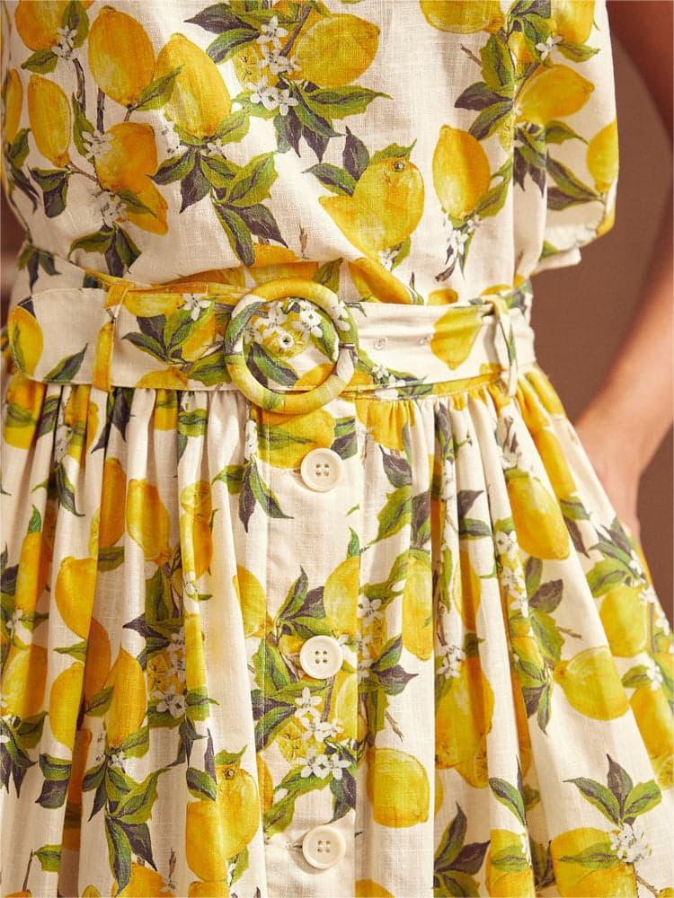 Lemon Printed Pleated Flared Skirts