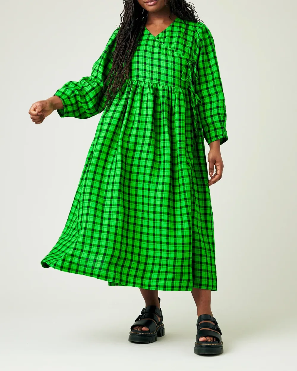 BLACK & GREEN CHECK LINEN DRESS