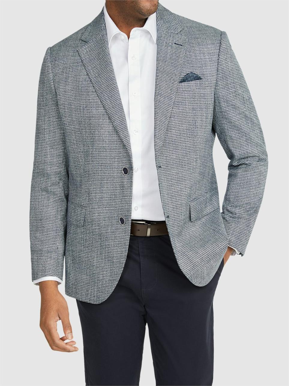 NAVY GILES CHECK STRETCH BLAZER