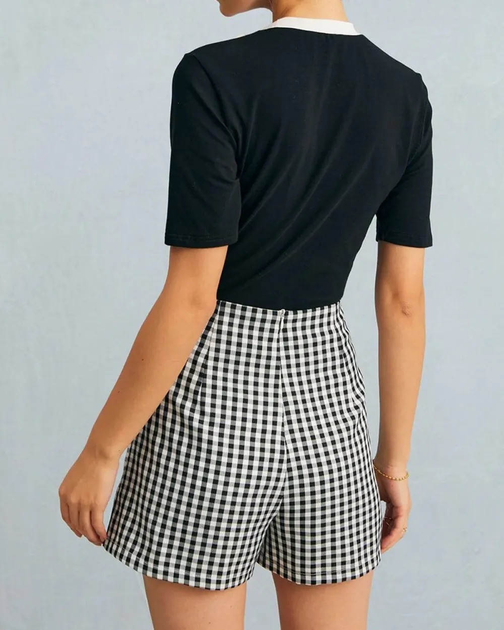 Unique design black and white plaid skirt