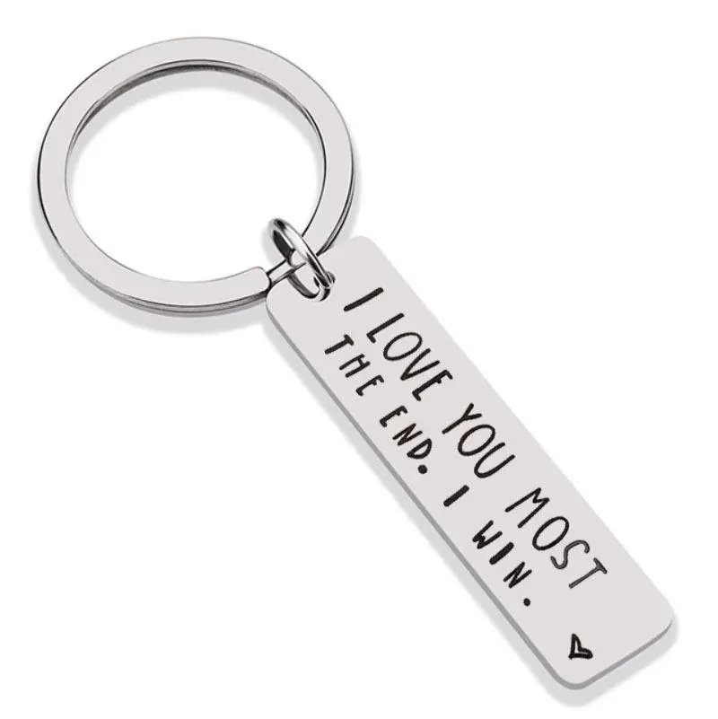 Keyrings Stainless Steel I Love You Most More The End I Win Couples Keychain Metal Key Holders Party Favor