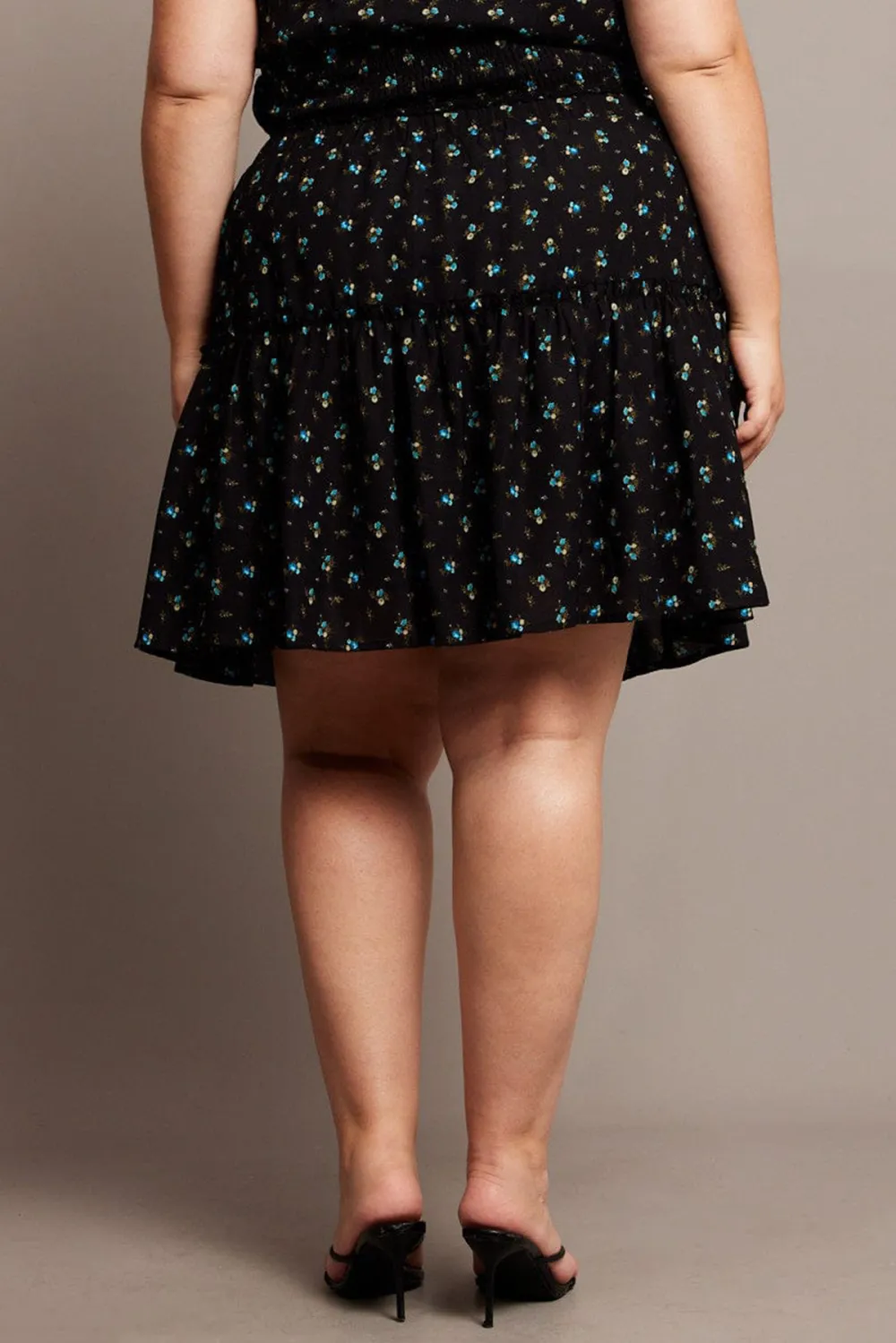 Black Ditsy Frill Hem Mini Skirt