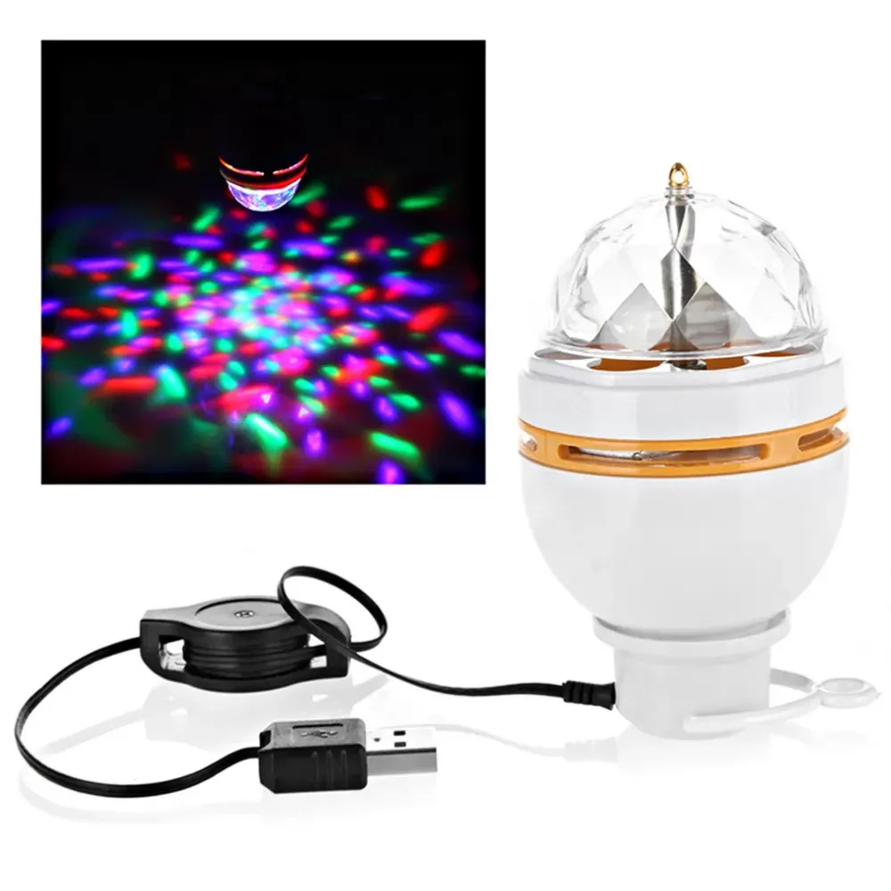 Mini RGB 3W LED MP3 DJ Club Pub Disco Party Music Crystal Magic Ball Stage Effect Light Auto Rotating Bulb With USB Interface