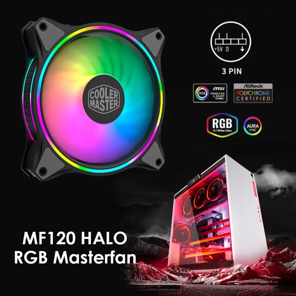 New Cooler Master MF120 12cm DC 12V ARGB Cooling Fan 4-Pin PWM Addressable RGB Quiet Cooler Radiator for Computer Case Chassis