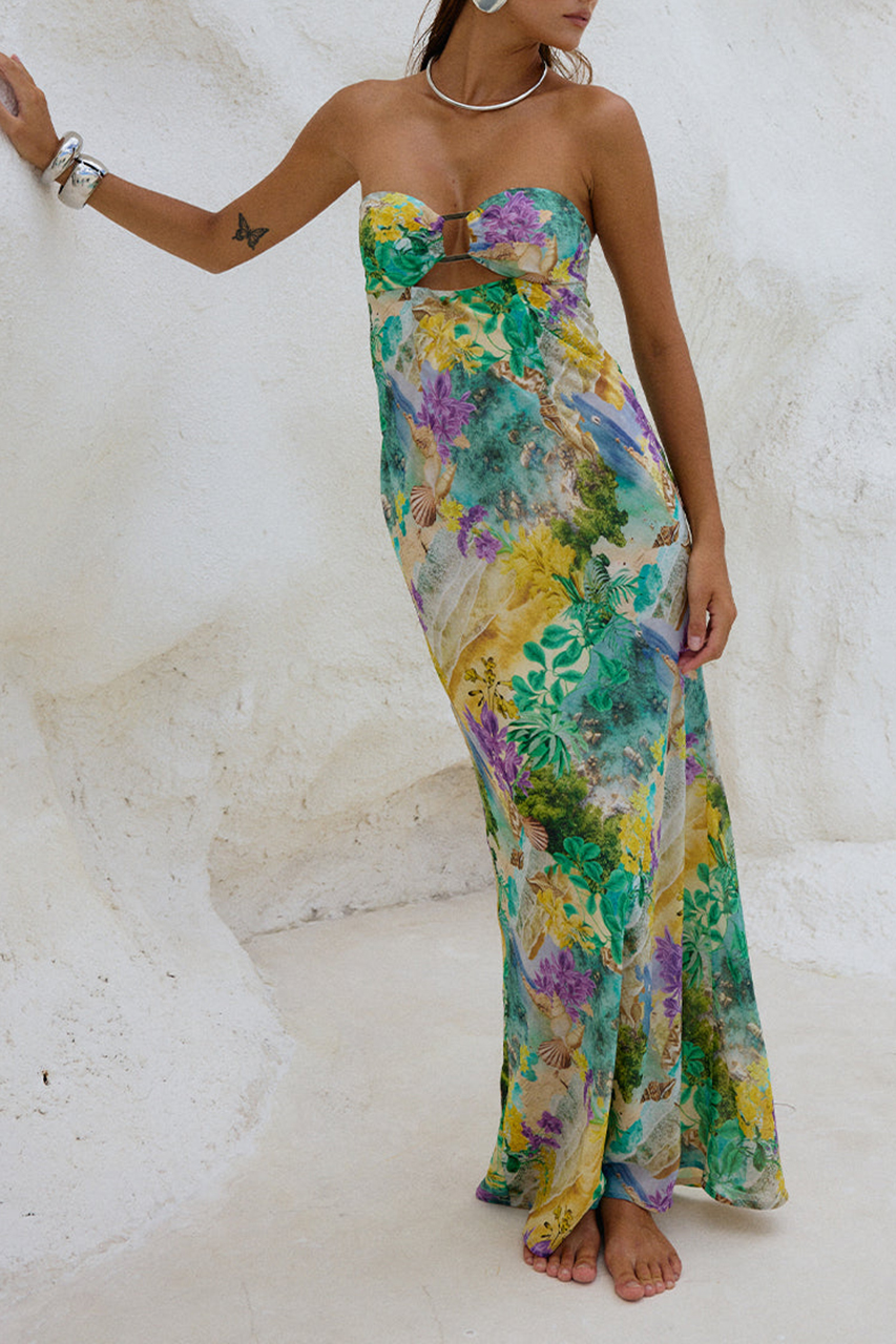 Multicolor Tie-Dye Sexy Strapless Maxi Dress