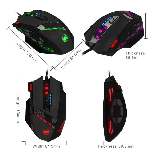 Zelotes C-12 Programmable Buttons LED Optical USB Custom Gaming Mouse Mice 8000 DPI Computer Table Ergonomic Silent For PC Laptop