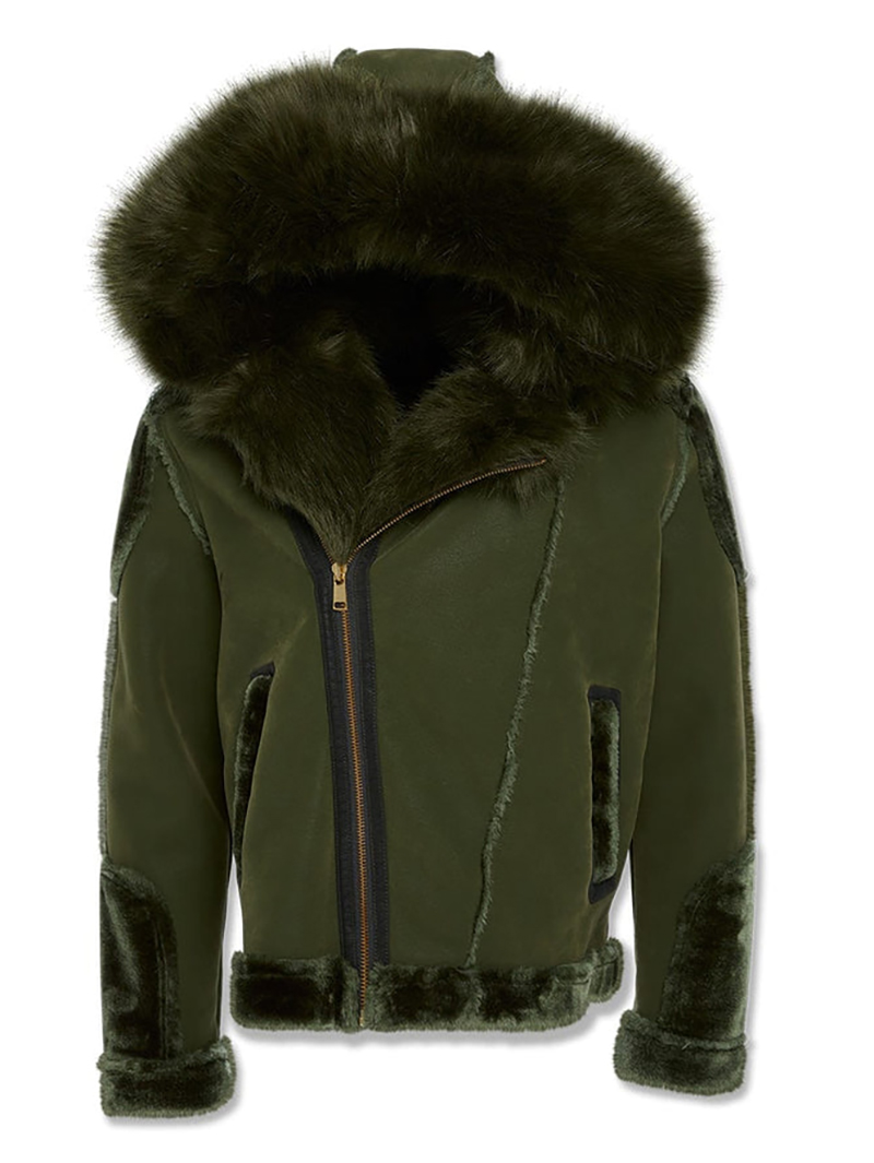 Men's Army Green Shearling Biker Jacket