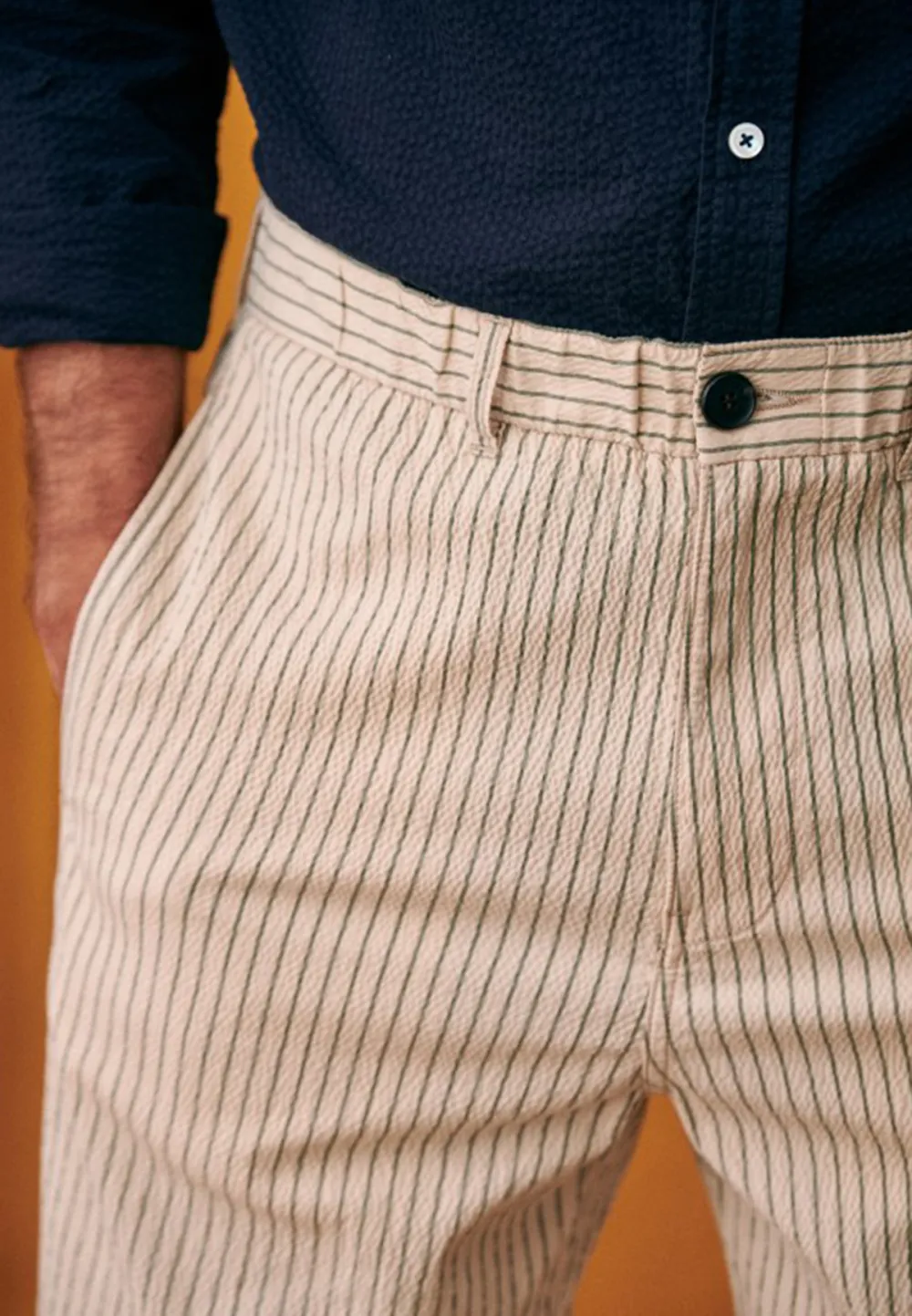 Shane Trousers-Seersucker Beige Green Stripes