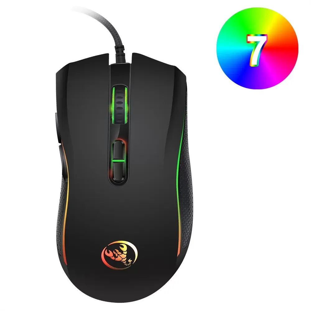 HXSJ Brand New 3200DPI Optical Professional Gaming Mouse With 7 Bright Colors Low noise Ergonomic Computer Silent PC Laptop