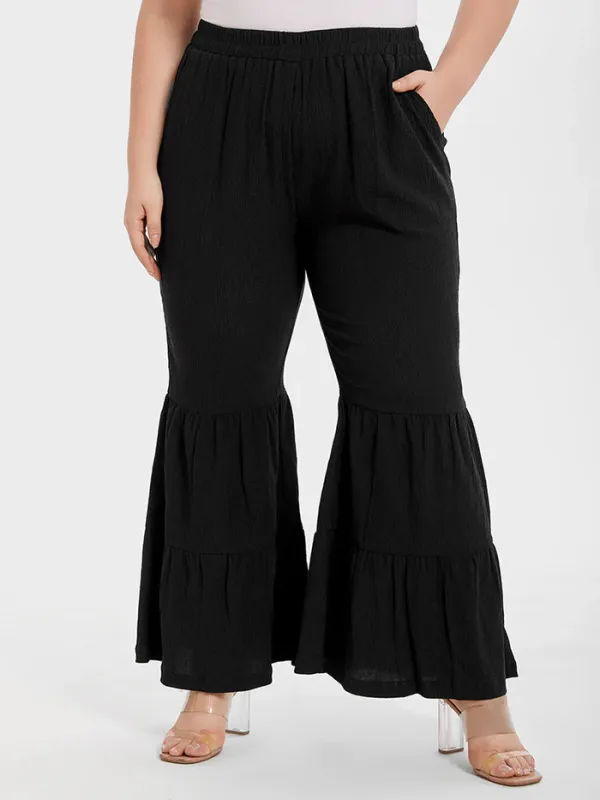 Ruffle Hem Pocket Flare Leg Pants