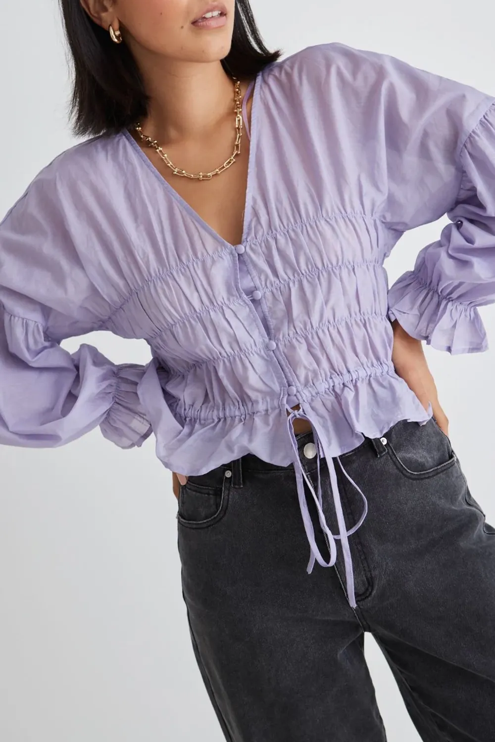 Vivienne Lilac Sheer Button Front Blouse