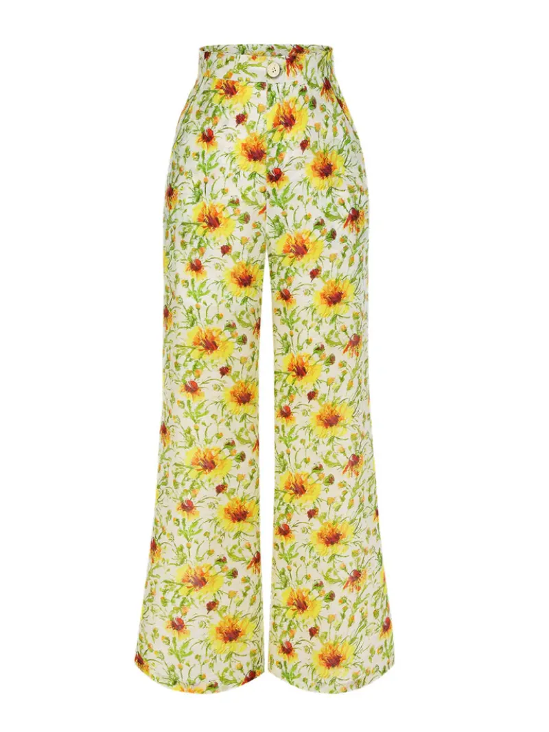 YELLOW 1950S SUNFLOWER JACQUARD PANTS