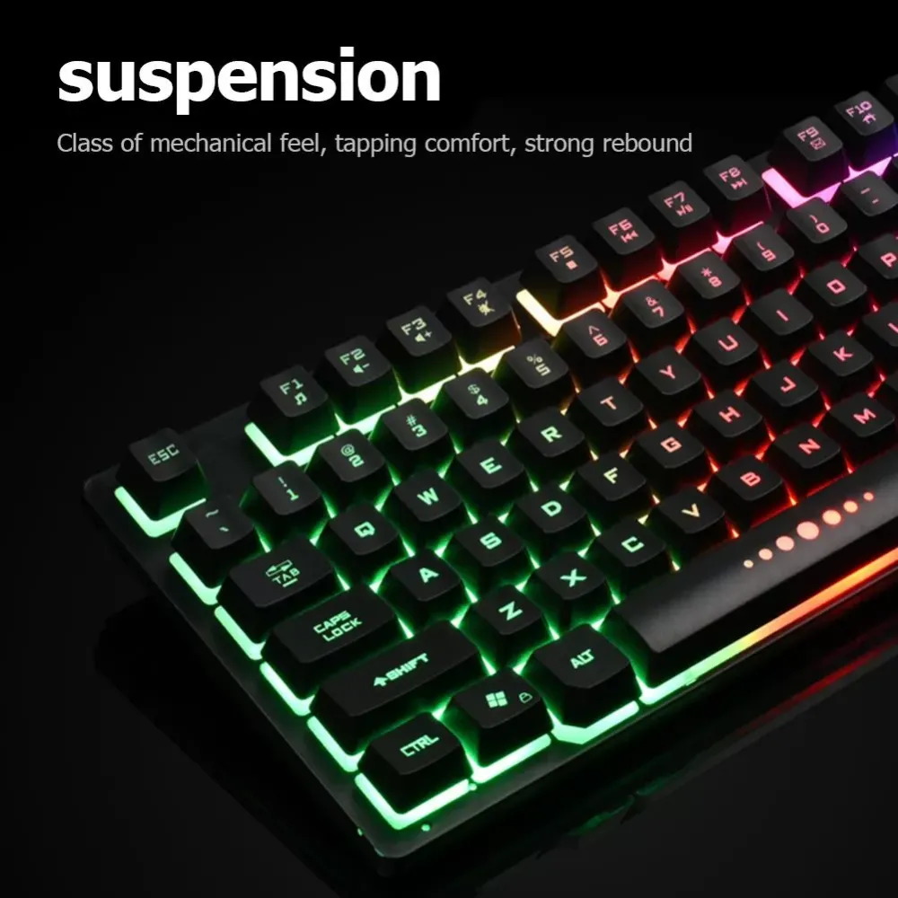 K87 USB Wired Mechanical Feel Keyboard Gaming PC Keyboard with RGB 3 Color Backlight 87 Keycaps Keyboards