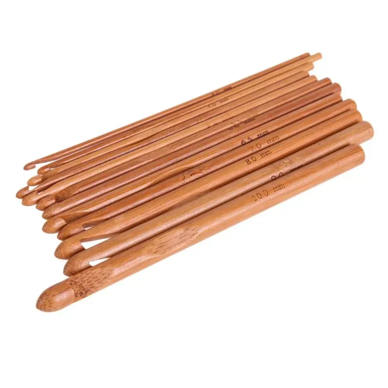 12 Size Bamboo Handle Crochet Hook Knit Yarn Craft Knitting Needle Set