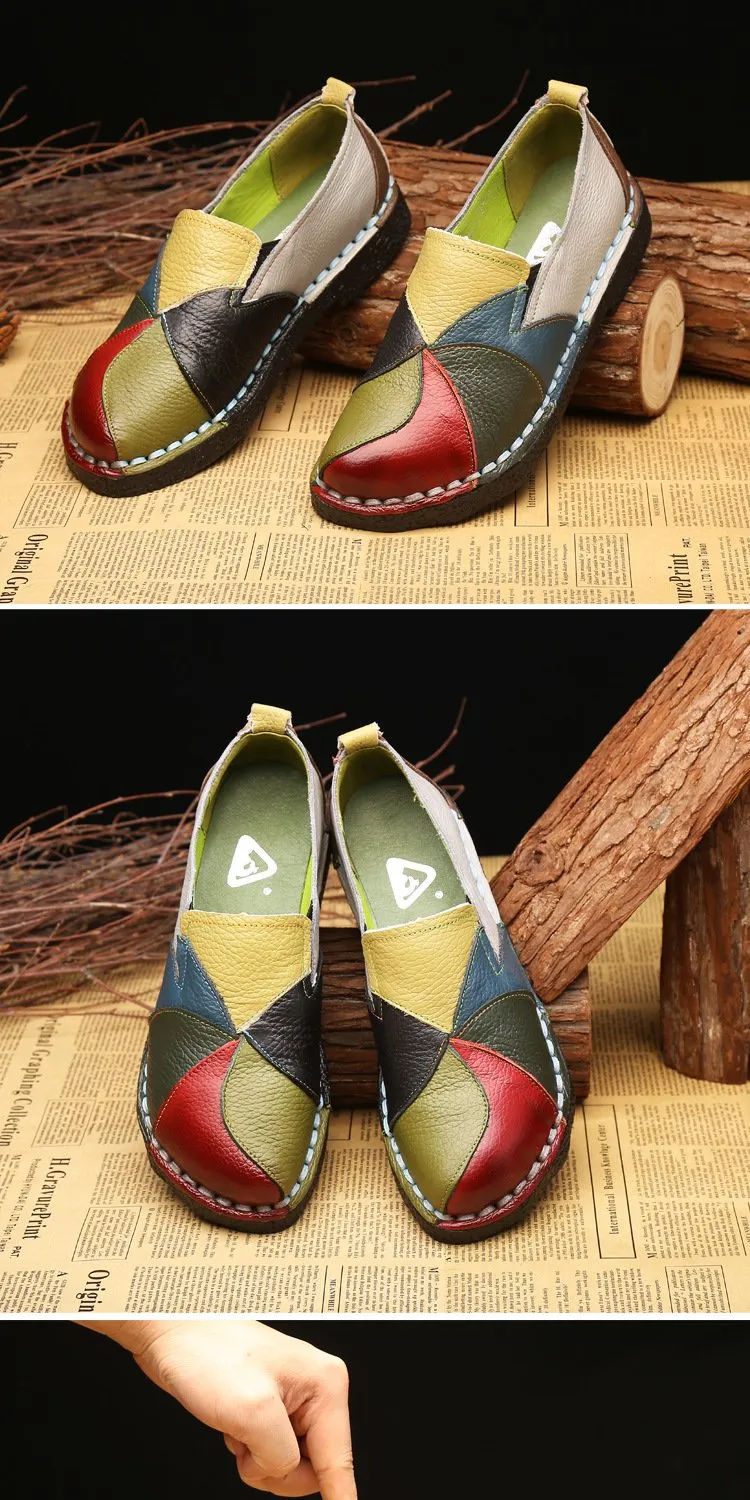 Designer Women Genuine Leather Loafers Mixed Colors Ladies Ballet Flats Shoes Female Spring Moccasins Casual Ballerina Shoes