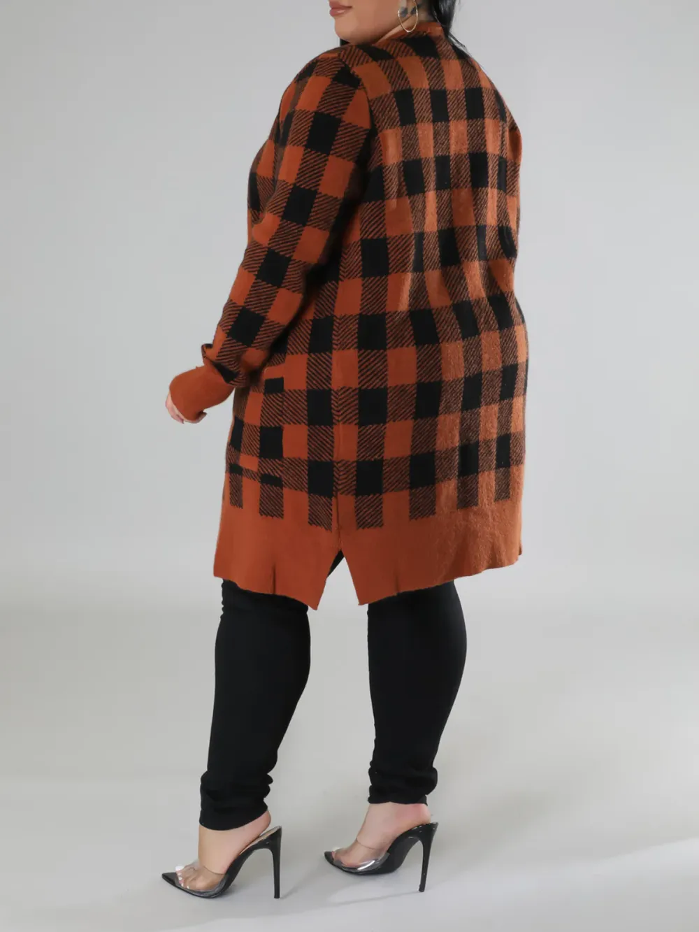 Plaid Knit Coat For Plus-Size Fashion Women