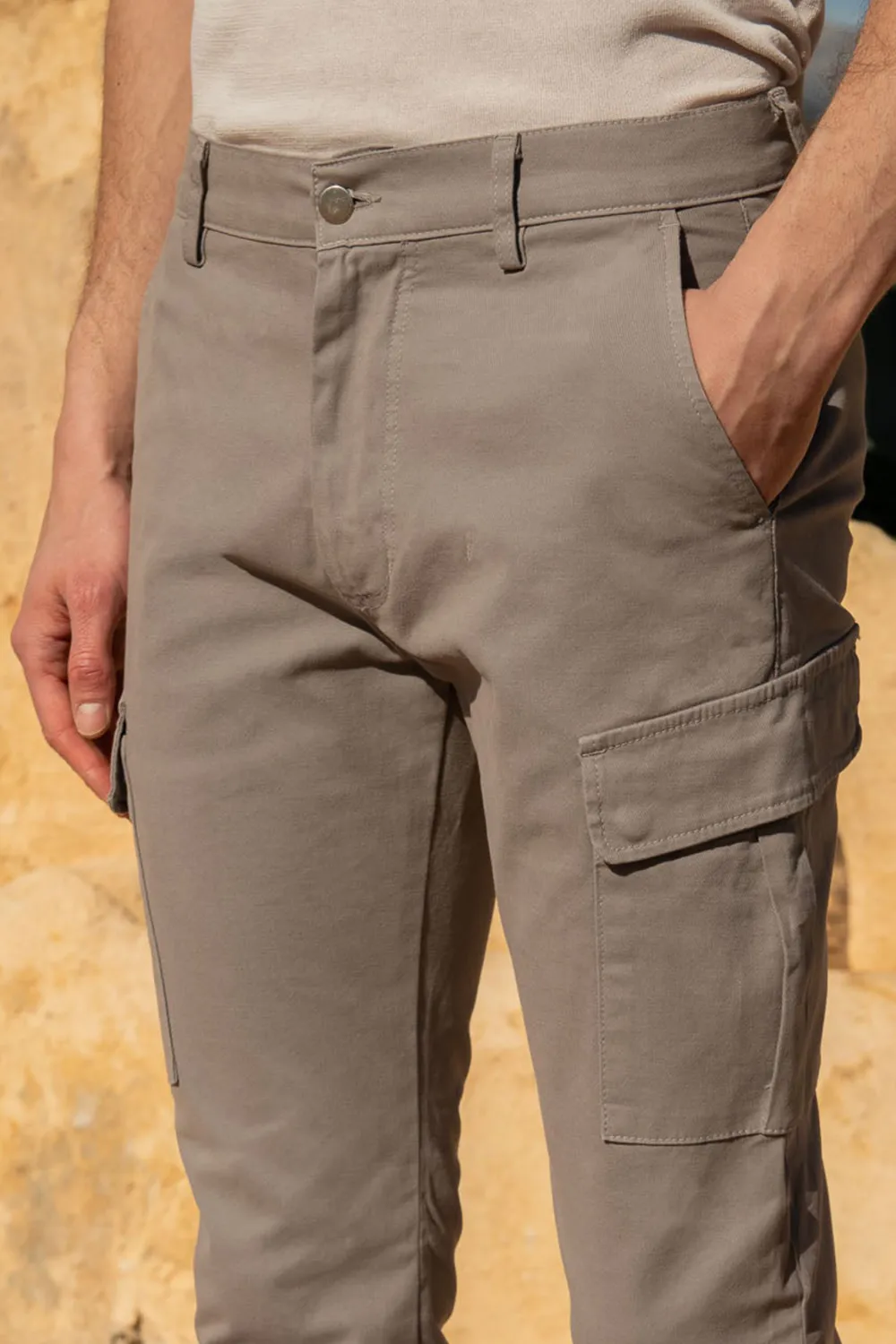 Grey Stretch Cotton Cargo